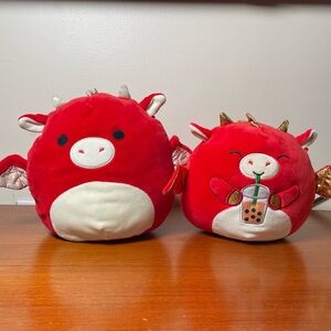 2 Squishmallows Baiden The Red Dragon 7-8" Plush Stuffed Animal Boba Tea Foodie